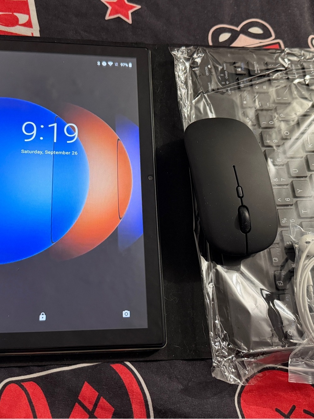 Black Tablet with Black Wireless Mouse - Tablet & Accessories